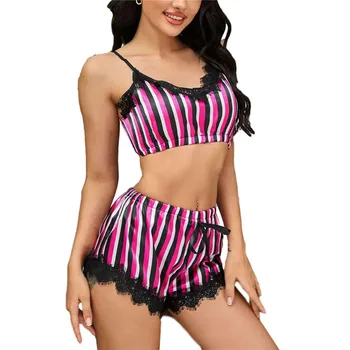 2Pcs Women Summer Pajama Sest Lace Striped Patchwotk Spaghetti Straps V-neck Vest Crop Tops Trimming Shorts Suit Bow Pajama Sets
2Pcs Women Summer Pajama Sest Lace Striped Patchwotk Spaghetti Straps V-neck Vest Crop Tops Trimming Shorts Suit Bow Pajama Sets