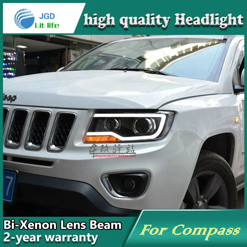 Head Lamp case for Jeep Compass Headlights 2012-2015 LED Headlight DRL Lens Double Beam Bi-Xenon HID Accessories | Автомобили и