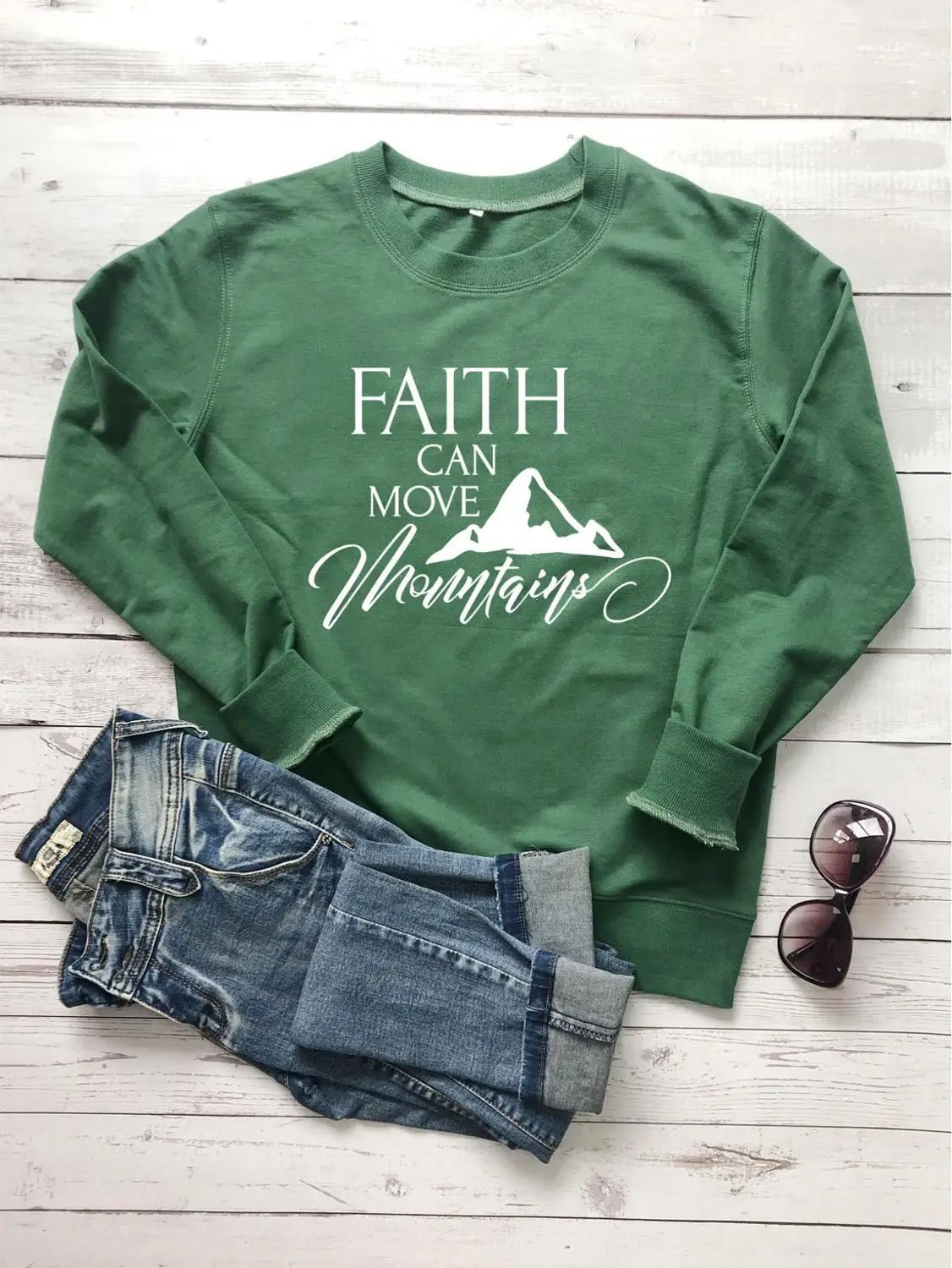 

Vintage Tops Faith Can Move Mountains Sweatshirt Graphic Young Girl Street Style Religion Christian Bible Pure Cotton Pullovers