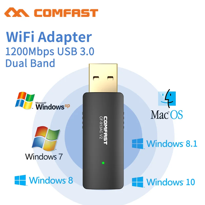 COMFAST CF-913AC 2.4G/5.8GHz Dual Band Support 802.11 ac 1200Mbps USB 3.0 WI-FI WIFI WIRELESS ADAPTER AP Repeater Network Cards
COMFAST CF-913AC 2.4G/5.8GHz Dual Band Support 802.11 ac 1200Mbps USB 3.0 WI-FI WIFI WIRELESS ADAPTER AP Repeater Network Cards