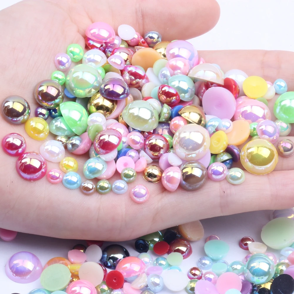 

Half Round Pearls 5-12mm Mix Size Many AB Colors Imitation Loose Flatback Resin Pearls For Jewelry Nail Art Tip DIY Decoration