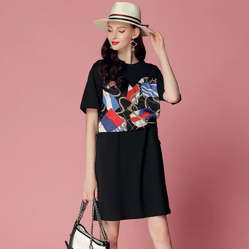 Women's 2019 Summer Wear New Style Slimming Short Sleeve T-shirt Skirt Printed Joint Sense of Design Mock Two-Piece Dress
Women's 2019 Summer Wear New Style Slimming Short Sleeve T-shirt Skirt Printed Joint Sense of Design Mock Two-Piece Dress