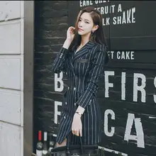 2019 alta calidad Oficina señora Slim rayado Blazer Split Sexy muesched mujeres vestido elegante trajes de trabajo femenino DF467(China)