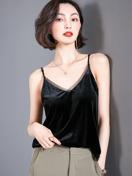Photo Shoot) New Style Fashion Sexy Versatile Solid Color V-neck Velvet Camisole Women's 
Photo Shoot) New Style Fashion Sexy Versatile Solid Color V-neck Velvet Camisole Women's
