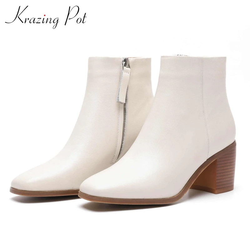 krazing pot office lady solid simple style daily wear cow leather square toe high heels winter keep warm women ankle boots L29
krazing pot office lady solid simple style daily wear cow leather square toe high heels winter keep warm women ankle boots L29