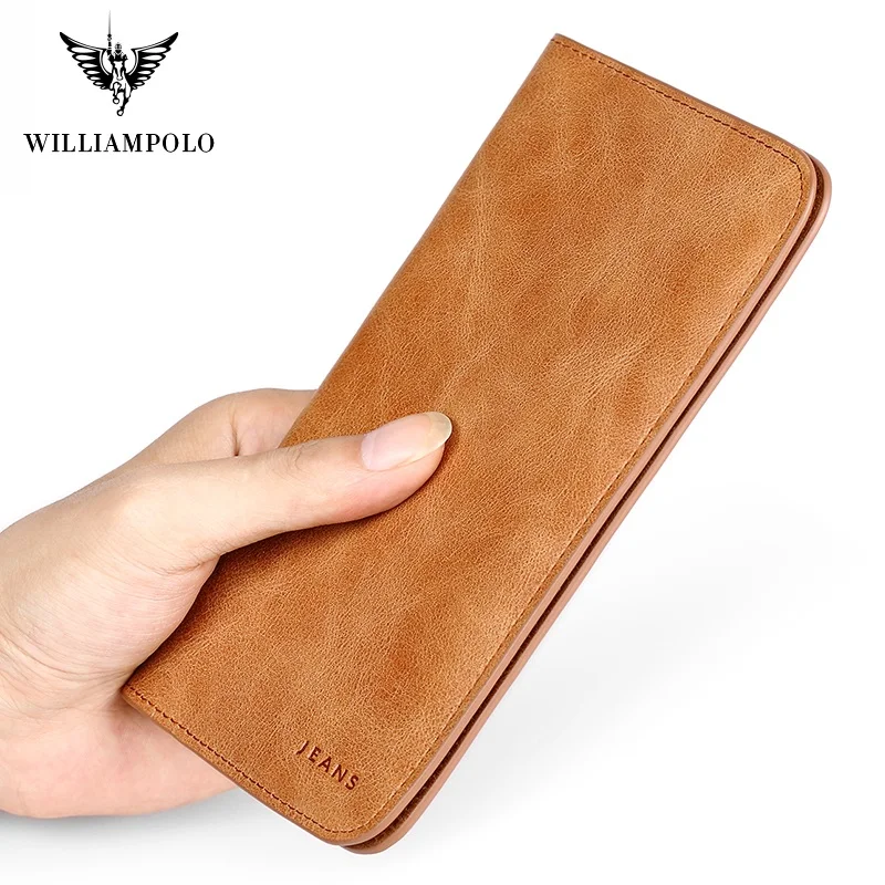 Длинный кошелек WilliamPolo для мужчин бумажник из натуральной кожи ультратонкий