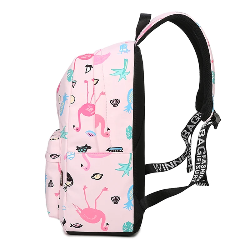 Водонепроницаемый женский рюкзак милый розовый с принтом фламинго школьный для