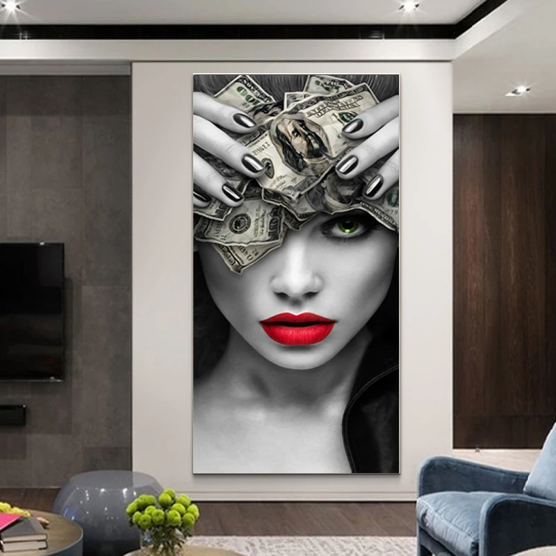 

Mind on the Money Art Canvas Painting Sexy Red Lips Wall Art Pictures Decorative Posters and Prints for Living Room Home Decor