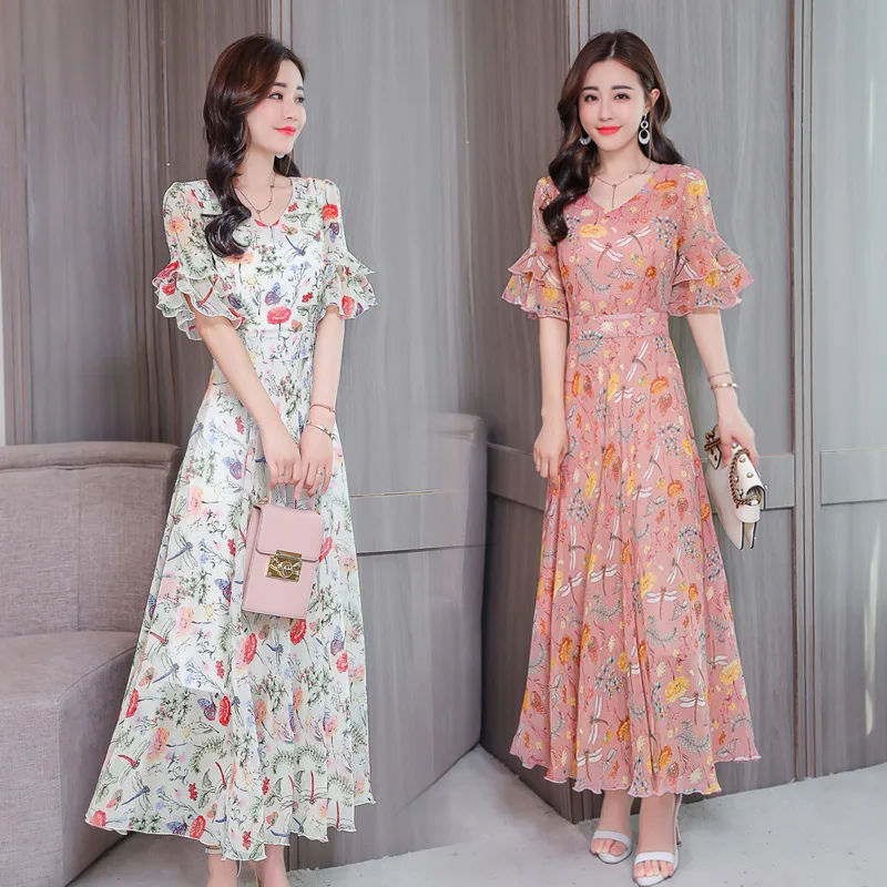 2019 Summer New Style Korean-style Floral-Print Immortal Waist Hugging Slimming Chiffon Gentle Fairy Mid-length Dress Women's Fa
2019 Summer New Style Korean-style Floral-Print Immortal Waist Hugging Slimming Chiffon Gentle Fairy Mid-length Dress Women's Fa