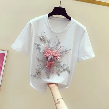 Floral Tshirt Women 2020 Summer New Embroidery Flower Decoration Short-Sleeve Round Collar T-shirt Women's Casual Top T Shirts 
Floral Tshirt Women 2020 Summer New Embroidery Flower Decoration Short-Sleeve Round Collar T-shirt Women's Casual Top T Shirts