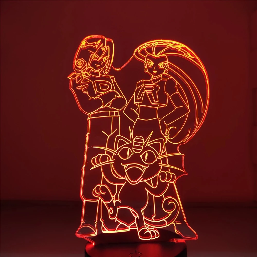 Anime Pokemon Figure Rocket Team Jessie James Meowth 3D LED Light Set ActionToys Pocket Monster Collectible Model Juguetes
Anime Pokemon Figure Rocket Team Jessie James Meowth 3D LED Light Set ActionToys Pocket Monster Collectible Model Juguetes