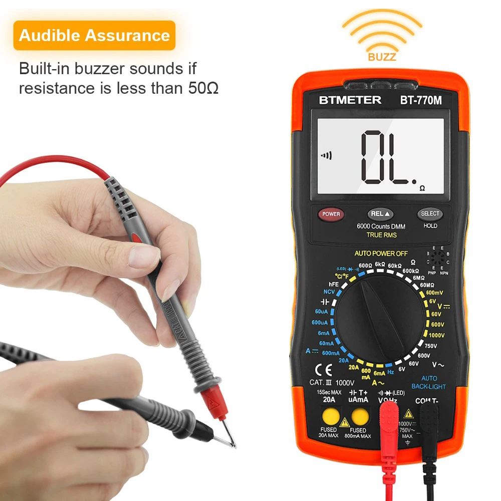 BTMETER BT-770M Digital Multimeter True RMS Auto Manual Ranging Multimeter Tester for AC DC Amp Ohm Volt NCV,6000 Counts
BTMETER BT-770M Digital Multimeter True RMS Auto Manual Ranging Multimeter Tester for AC DC Amp Ohm Volt NCV,6000 Counts