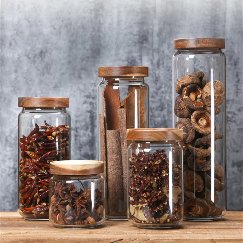 Wood Lid Glass Canister Transparent Food Container Kitchen Airtight Bottles Jars Coffee Beans Miscellaneous Grain Storage Boxes 
Wood Lid Glass Canister Transparent Food Container Kitchen Airtight Bottles Jars Coffee Beans Miscellaneous Grain Storage Boxes
