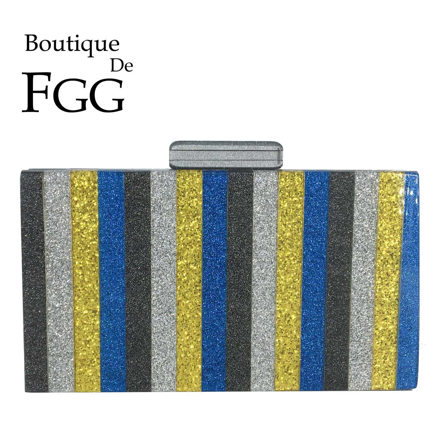 

Boutique De FGG Striped Women Acrylic Box Clutch Evening Bags Party Dinner Chain Shoulder Purses and Handbags Crossbody Bag