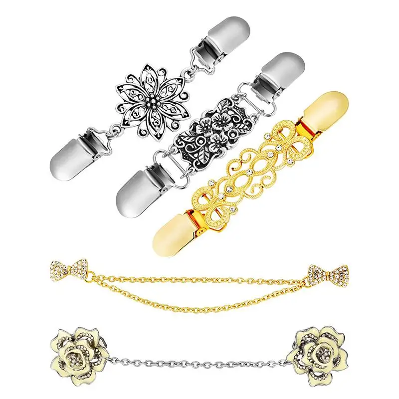 Promotion! 5 Pieces Sweater Shawl Clips Set Retro Cardigan Collar Antique Flowers Dresses Clip For Women Girls Styl |