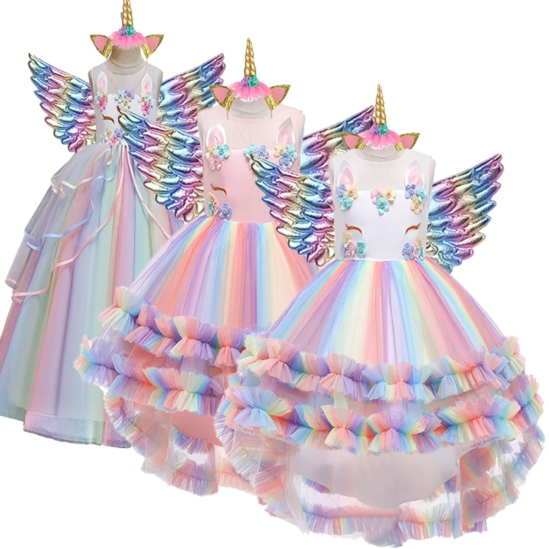 Фото 2021 Big Girls Wedding Party Long Dress Colorful Mesh Cake Fluffy Unicorn Princess Festival Performance | Мать и ребенок