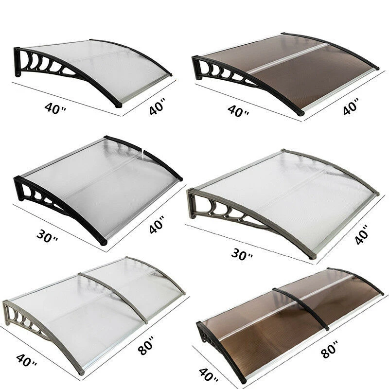 

40"x 30" Window Awning Modern Polycarbonate Cover Front Door Outdoor Patio Canopy Sun Shelter Window Eaves Rain Cover 40"x40"