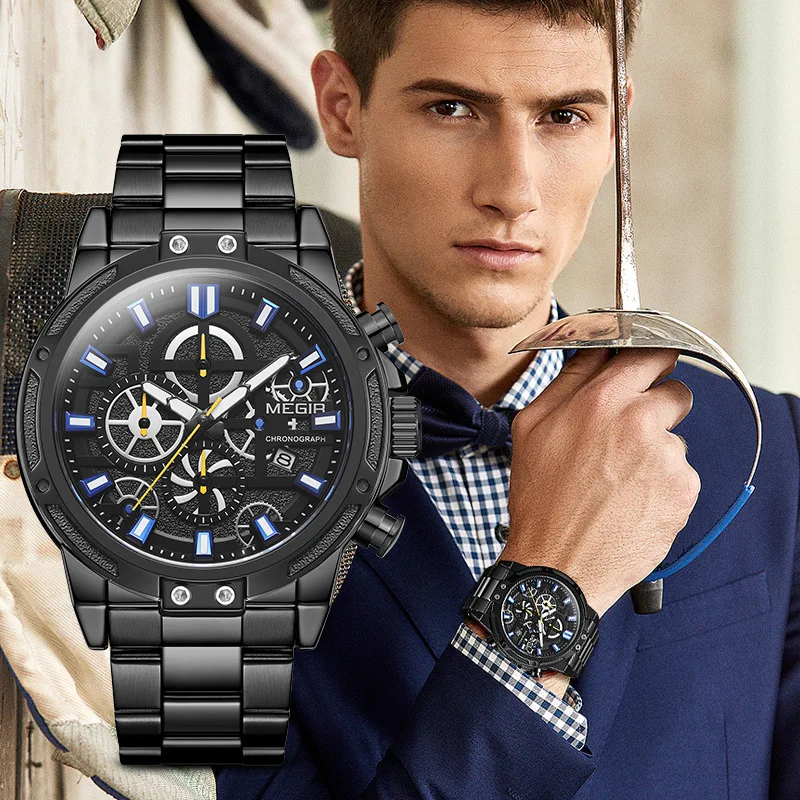 Zegarki Meskie Best Sellin Creative Black Stainless Steel Quartz Watches Men Fashion Luminous Business Chronograph Wristwatch 
Zegarki Meskie Best Sellin Creative Black Stainless Steel Quartz Watches Men Fashion Luminous Business Chronograph Wristwatch