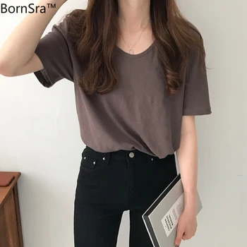 BornSra Chic Solid Women T-shirt U-neck Cotton Female T Shirt 2020 Summer Top Tees Loose Short Sleeve Tops Femme
BornSra Chic Solid Women T-shirt U-neck Cotton Female T Shirt 2020 Summer Top Tees Loose Short Sleeve Tops Femme