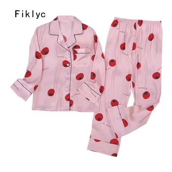 Fiklyc underwear print women's satin pajamas sets with long sleeve beautiful female nightwear sets home clothing NEW ARRIVAL 
Fiklyc underwear print women's satin pajamas sets with long sleeve beautiful female nightwear sets home clothing NEW ARRIVAL