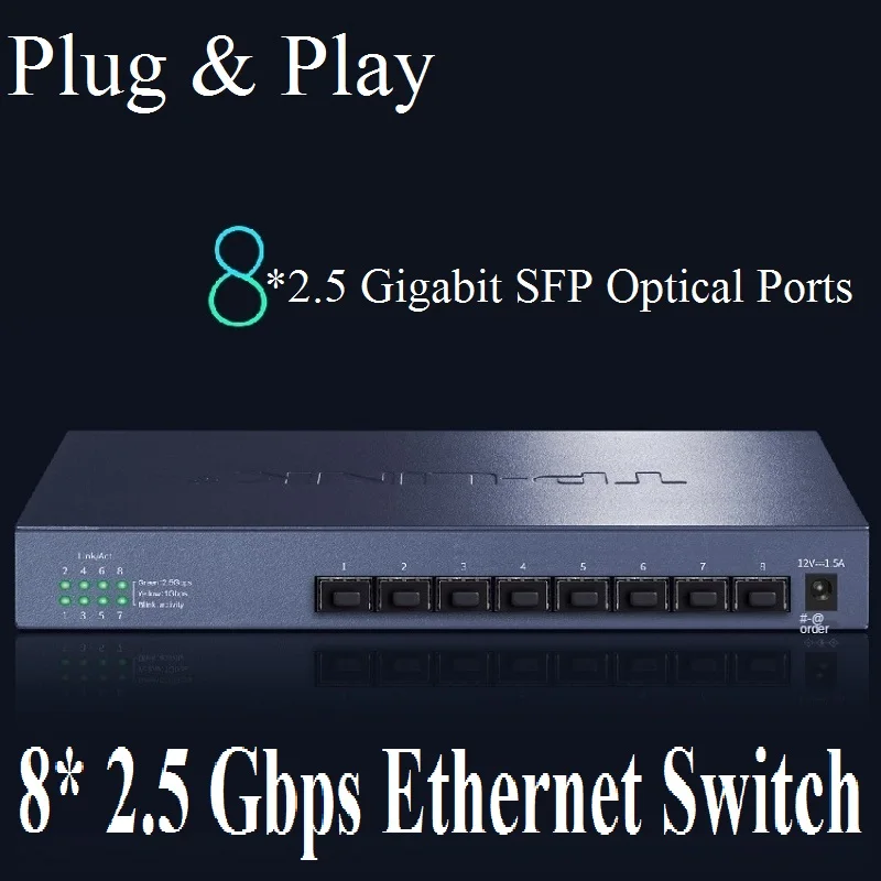 

8* 2500Mbps 1G SFP Optical Ports Desktop Ethernet Switch 2.5 Gigabit Ethernet Network Switch IEEE 802.3z 802.3cb 16K MAC address