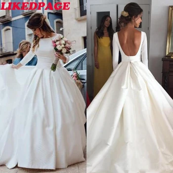 Simple Wedding Dresses Vintage Satin 3/4 Sleeve A-line Backless Wedding Dress Cheap Garden Bridal Gown vestido de noiva 2020
Simple Wedding Dresses Vintage Satin 3/4 Sleeve A-line Backless Wedding Dress Cheap Garden Bridal Gown vestido de noiva 2020