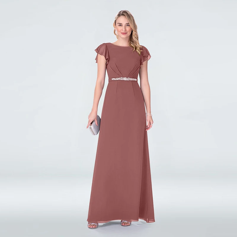 Elegant Desert Rose A Line Cap Sleeve Mother of the Bride Dresses Bateau Neck Beaded Waist Pleat Wedding Guest Gowns Back Slit
Elegant Desert Rose A Line Cap Sleeve Mother of the Bride Dresses Bateau Neck Beaded Waist Pleat Wedding Guest Gowns Back Slit