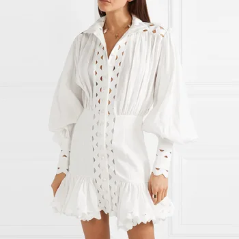 Lugentolo Long Sleeve Dress Women Sexy Summer Hollow Ruffled Lantern Sleeve Slim Stand Collar Solid Empire Womens Mini Dresses 
Lugentolo Long Sleeve Dress Women Sexy Summer Hollow Ruffled Lantern Sleeve Slim Stand Collar Solid Empire Womens Mini Dresses