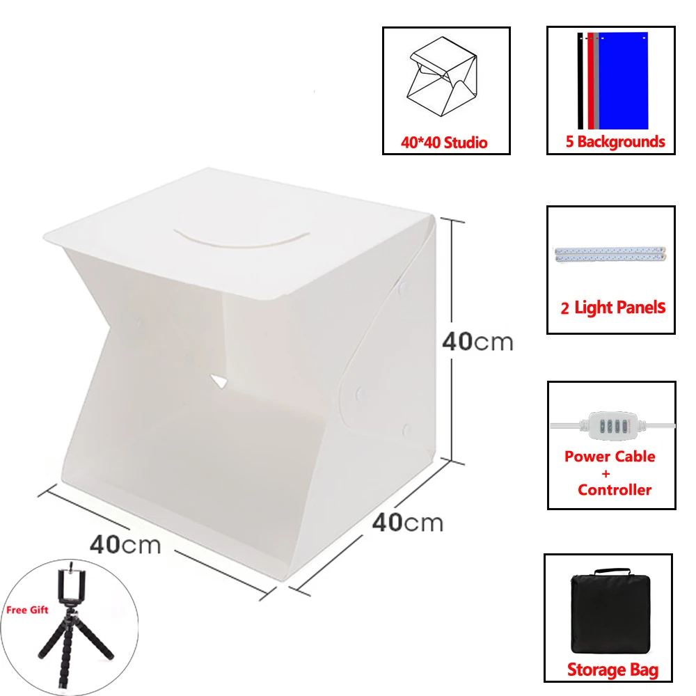 Folding Lightbox Photography 40*40 Photo Studio Softbox Panel LED Light Soft Box Photo Background Kit Light box for DSLR Camera Folding Lightbox Photography 40*40 Photo Studio Softbox Panel LED Light Soft Box Photo Background Kit Light box for DSLR Camera