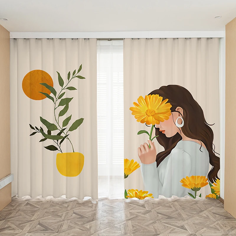 

Custom Size Digital Printed Modern Fashion Style Sunflower Bedroom Creative Curtains Kitchen Living Room Decoration