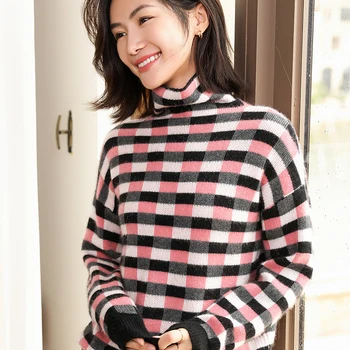 2019 New Fashion Plaid Sweaters for Women 100% Cashmere Knitted Pullovers 2Colors Turtleneck Laides Jumpers Knitting Clothes
2019 New Fashion Plaid Sweaters for Women 100% Cashmere Knitted Pullovers 2Colors Turtleneck Laides Jumpers Knitting Clothes
