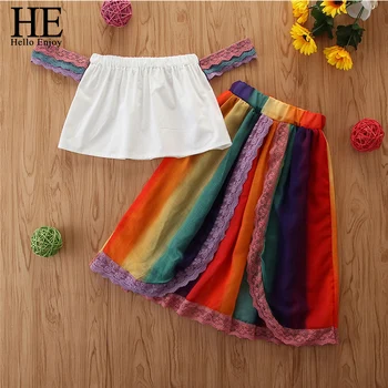 HE Hello Enjoy 2-7Y Summer Infant Baby Girls Boho Clothes Sets Rainbow Striped Print Off Shoulder T Shirts Skirts 2pcs
HE Hello Enjoy 2-7Y Summer Infant Baby Girls Boho Clothes Sets Rainbow Striped Print Off Shoulder T Shirts Skirts 2pcs