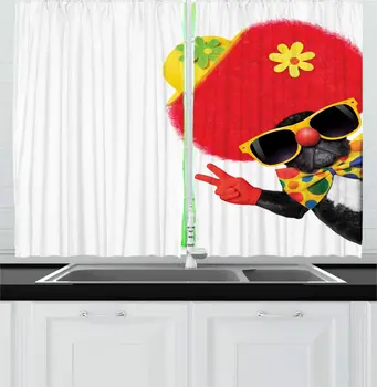 Clown Kitchen Curtains Funny Dog Wearing a Clown Costume Hat with Flowers Doing The Peach Sign Posing for Kitchen Cafe Decor
Clown Kitchen Curtains Funny Dog Wearing a Clown Costume Hat with Flowers Doing The Peach Sign Posing for Kitchen Cafe Decor