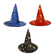 3/set niños mago bruja sombreros estrellas doradas impresiones Halloween vestido de lujo rojo/negro/azul(China)