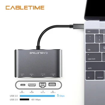 Cabletime USB C HUB HDMI USB 3.0 Lan RJ45 Network Type C to HDMI 4K 30Hz Ethernet Adapter USB C 4 in 1 Charging for Macbook N103
Cabletime USB C HUB HDMI USB 3.0 Lan RJ45 Network Type C to HDMI 4K 30Hz Ethernet Adapter USB C 4 in 1 Charging for Macbook N103