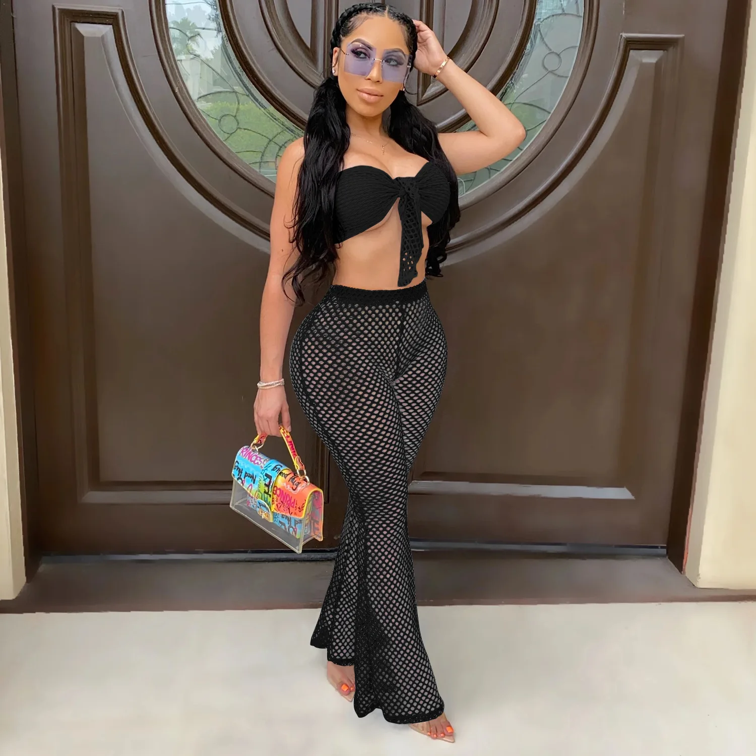 fishnet bikini crop top