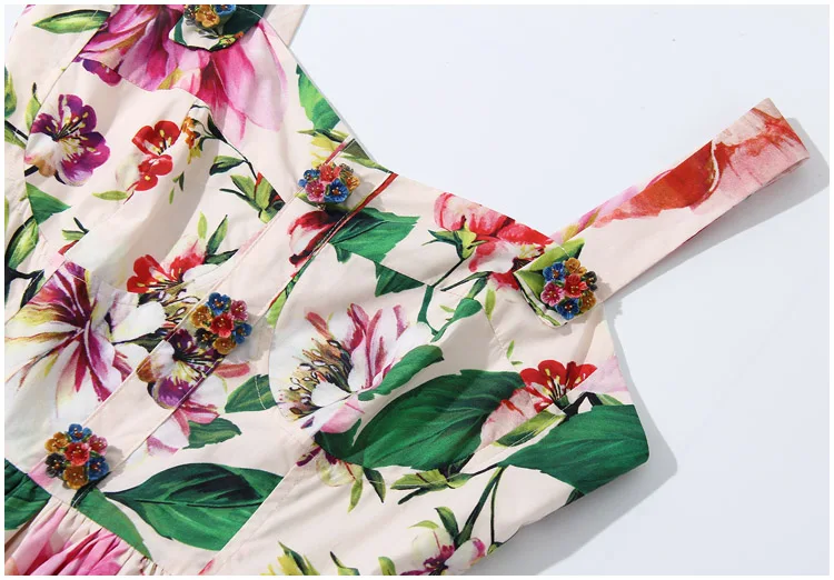 MoaaYina Fashion Designer Cotton dress Summer Women's Dress Floral-Print Cotton Vacation Spaghetti Strap Dresses MoaaYina Fashion Designer Cotton dress Summer Women's Dress Floral-Print Cotton Vacation Spaghetti Strap Dresses