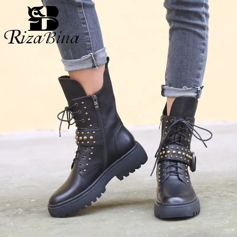 RIZABINA Trend Brand Real Leather Motorcycle Boots For Women Ankle Boots Zipper Punk Rivets Leisure Shoes Women Size 34-39
RIZABINA Trend Brand Real Leather Motorcycle Boots For Women Ankle Boots Zipper Punk Rivets Leisure Shoes Women Size 34-39