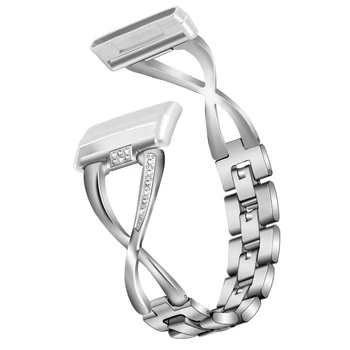 

X Shape Diamond Stainless Steel band For fitbit sense Watchband Women Lady zinc alloy watch strap for Fitbit versa 3 smart watch