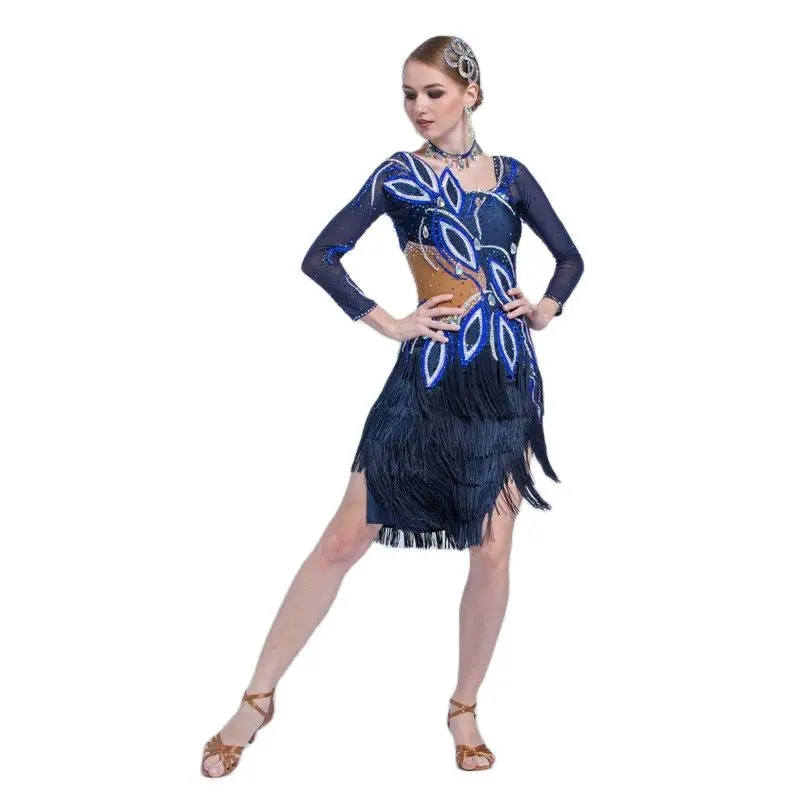 L-17198 Kid Latin dance performances dress adult, long-sleeved dancing bull rumba tassel dress
L-17198 Kid Latin dance performances dress adult, long-sleeved dancing bull rumba tassel dress