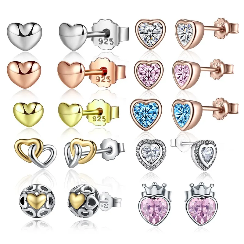 

Fashion 11 Styles 925 Sterling Silver Heart Shape Crystals Small Earring Silver Stud Earrings For Women Jewelry Brincos