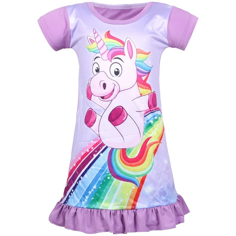 Toddler Girls Nightgown Kids Summer Unicorn Girls Princess Pajamas Night Dress Summer Kids Girls Nightdress Kids Sleep For Girls