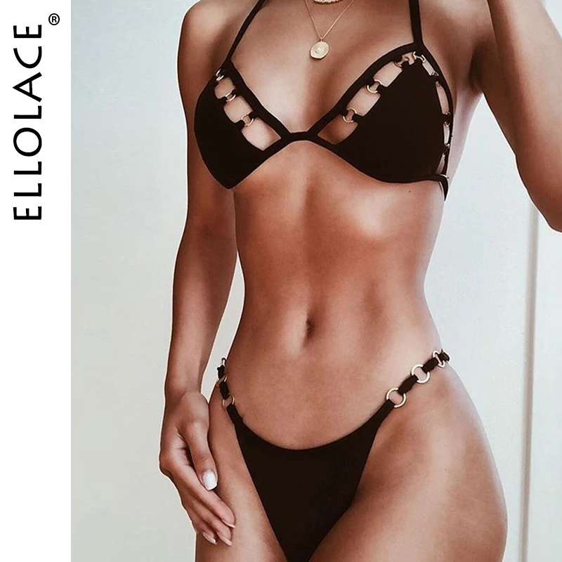 

Ellolace Sexy Underwear Women Set Mesh Lingerie 2 Piece Set Hollow Out Bralette and Thong G-String Spaghetti Straps New Bra Sets