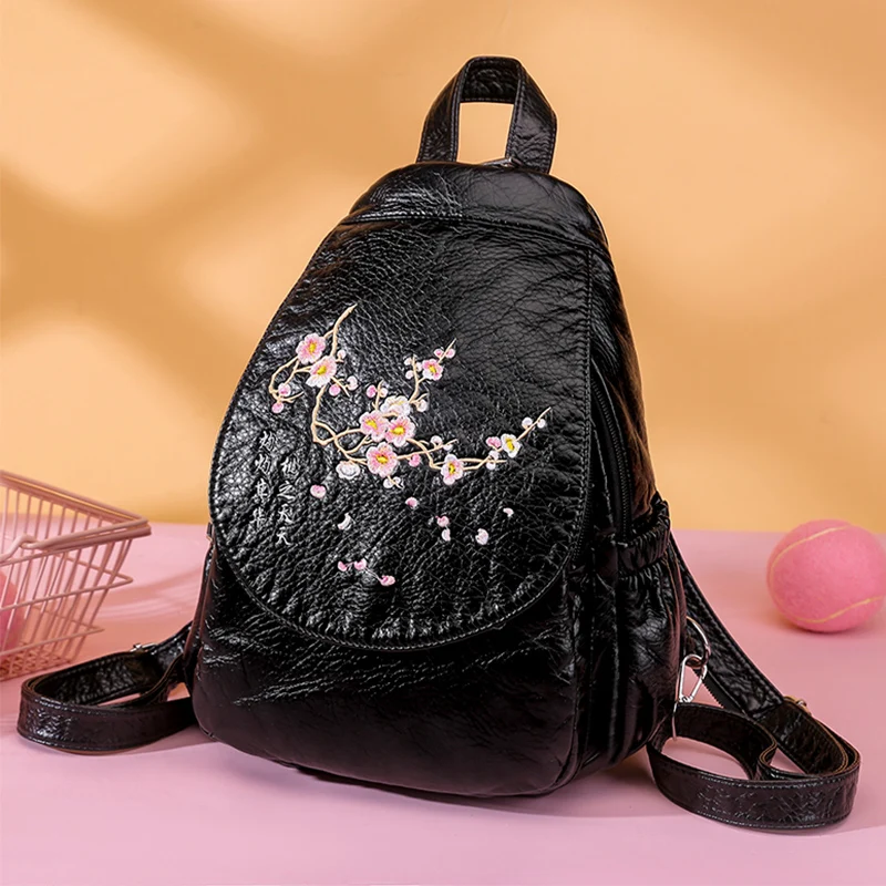 Women Washed Leather Backpack Embroidery Shoulder Travel Back Pack Bagpack Soild Color Casual Chest Bag for Women 2020 Sac A Dos 
Women Washed Leather Backpack Embroidery Shoulder Travel Back Pack Bagpack Soild Color Casual Chest Bag for Women 2020 Sac A Dos