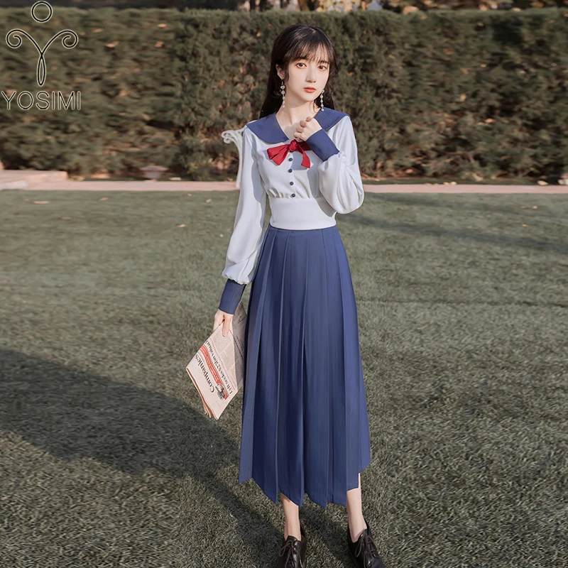 YOSIMI 2 Piece Outfits for Women 2020 Autumn Sailor Collar Full Sleeve Top and Long Pleated Skirt Sets Skirt and Top Set Suit
YOSIMI 2 Piece Outfits for Women 2020 Autumn Sailor Collar Full Sleeve Top and Long Pleated Skirt Sets Skirt and Top Set Suit