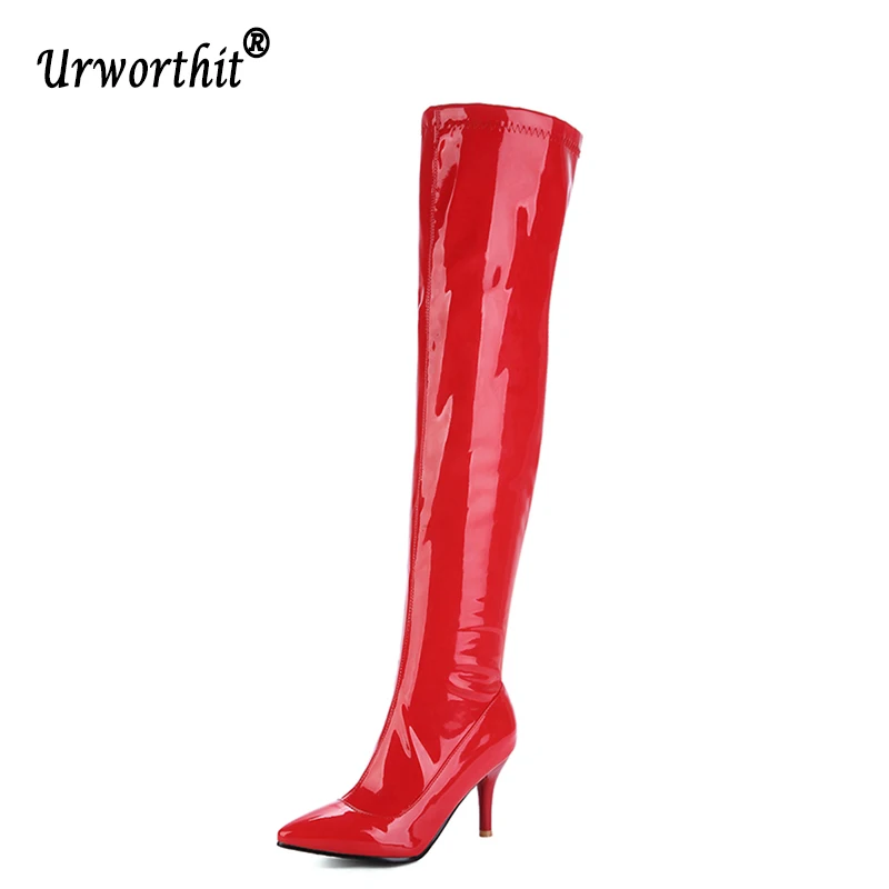 2019 Winter Women Sexy Red White Over The Knee Boots Fall Patent Leather Knee High Stiletto Boots Exotic Dancer Shoes Plus Size 
2019 Winter Women Sexy Red White Over The Knee Boots Fall Patent Leather Knee High Stiletto Boots Exotic Dancer Shoes Plus Size