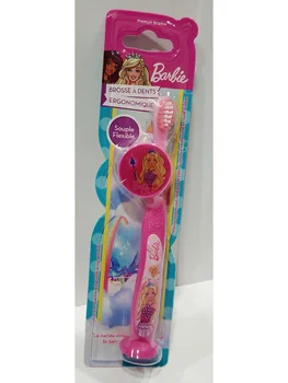 Cepillo de dientes ergonómico infantil de BARBIE. Con capucha protectora y ventosa en la base. TINOKOU 
Cepillo de dientes ergonómico infantil de BARBIE. Con capucha protectora y ventosa en la base. TINOKOU