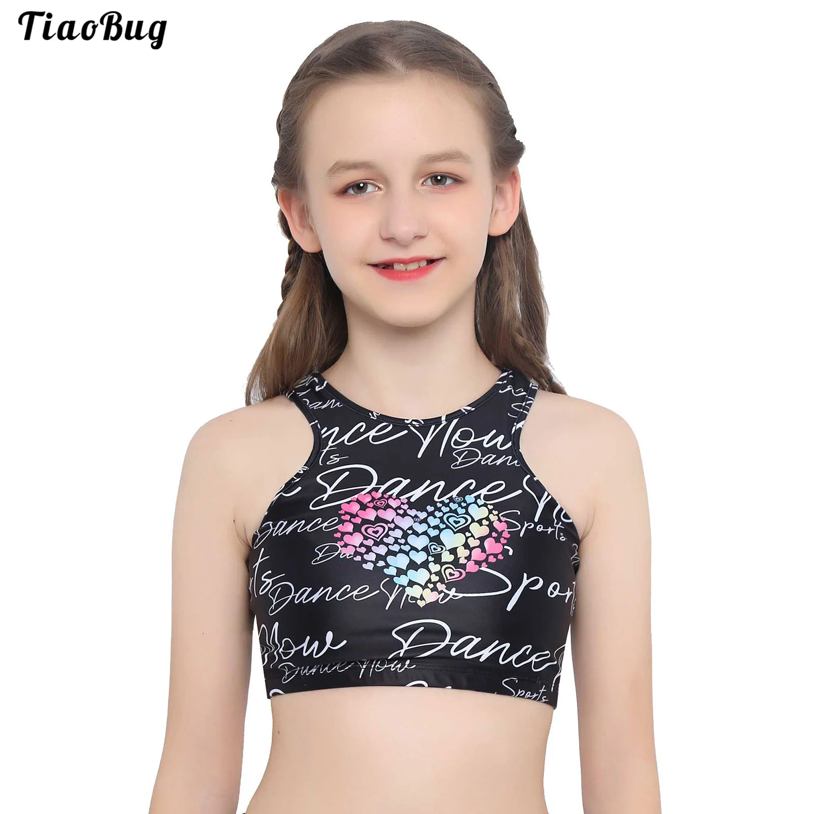

Summer Kids Girls Sleeveless Sports Letters And Heart Shaped Printed Crop Top Yoga Vest Tanks For Fitness Running