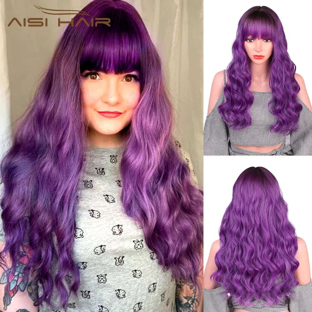 AISI HAIR New Design Popular 20 Inches Ombre Purple Synthetic Wigs With Bangs Long Wavy Wigs For Black Women Cosplay Wigs
AISI HAIR New Design Popular 20 Inches Ombre Purple Synthetic Wigs With Bangs Long Wavy Wigs For Black Women Cosplay Wigs