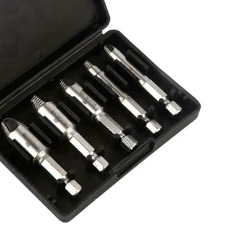 5Pcs 2-Flutes Hex Shank Screw Bolts Extractors Rust Removel Tools Kit Silver
